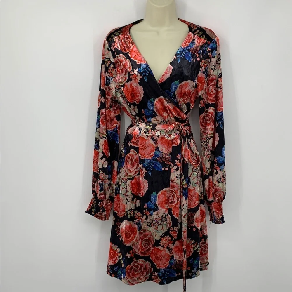 ModCloth Celestial Silhouette wrap dress velvet velour balloon sleeve new Large